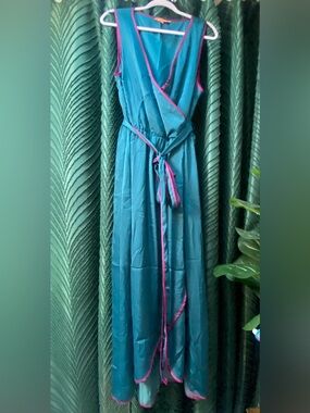 Modcloth Teal Maxi Dress with Pink Trim